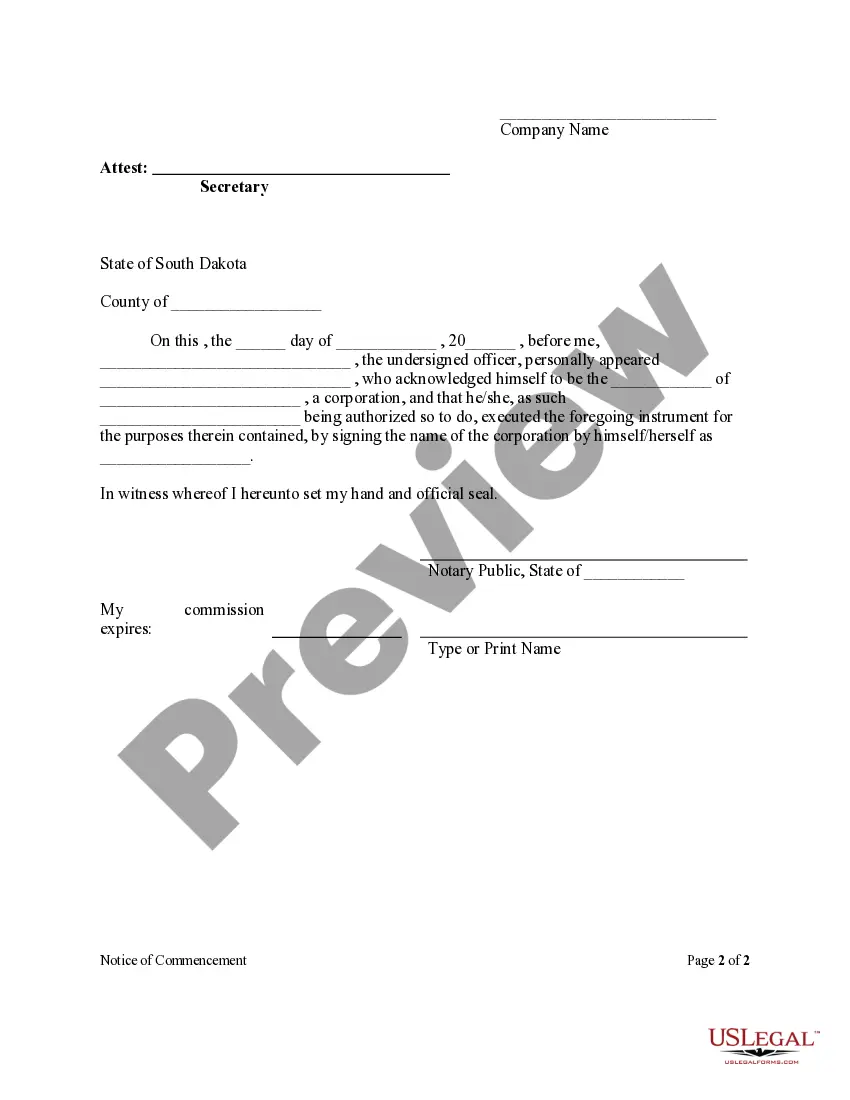 Preview Notice of Project Commencement by Corporation