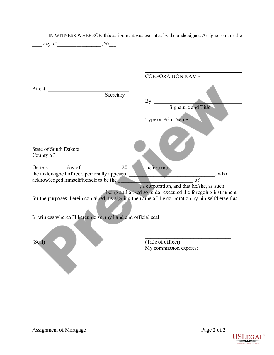 form Assignment of Mortgage by Corporate Mortgage Holder preview