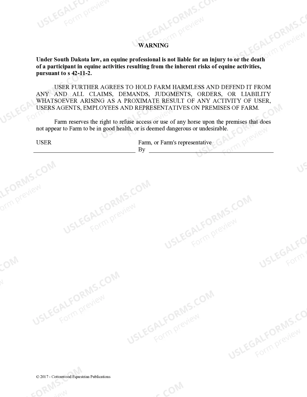 Preview Facility Release Agreement - Show Or Clinic - Horse Equine Forms