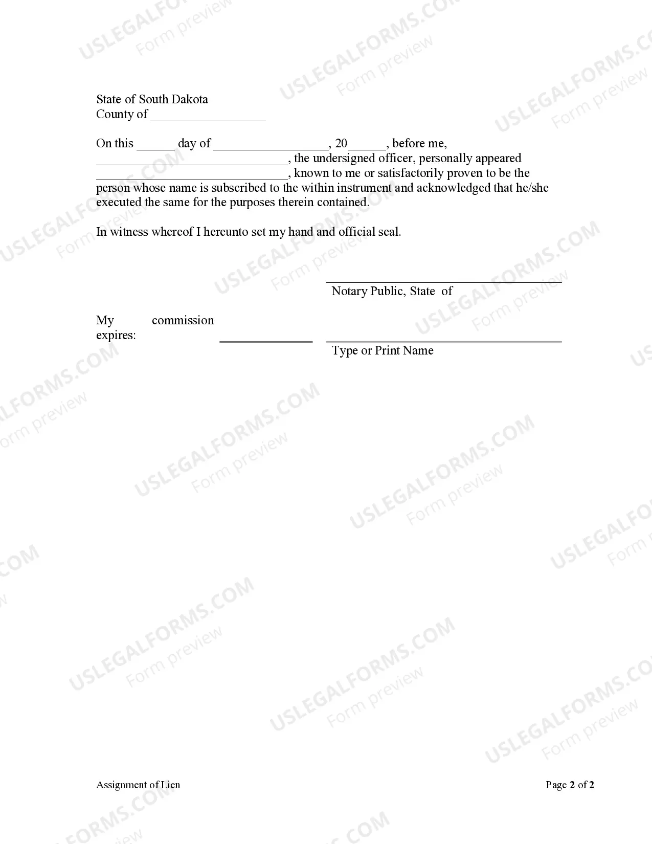 Preview Assignment of Claim of Lien - Individual