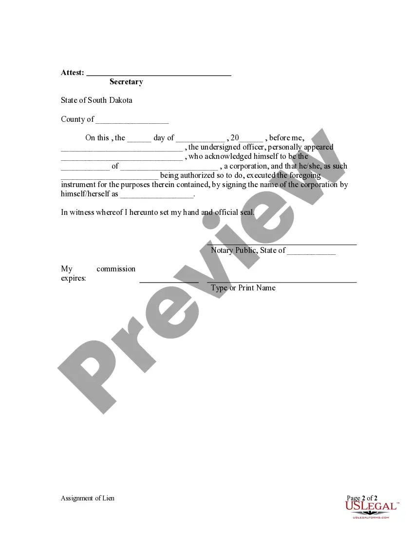 Preview Assignment of Claim of Lien - Corporation
