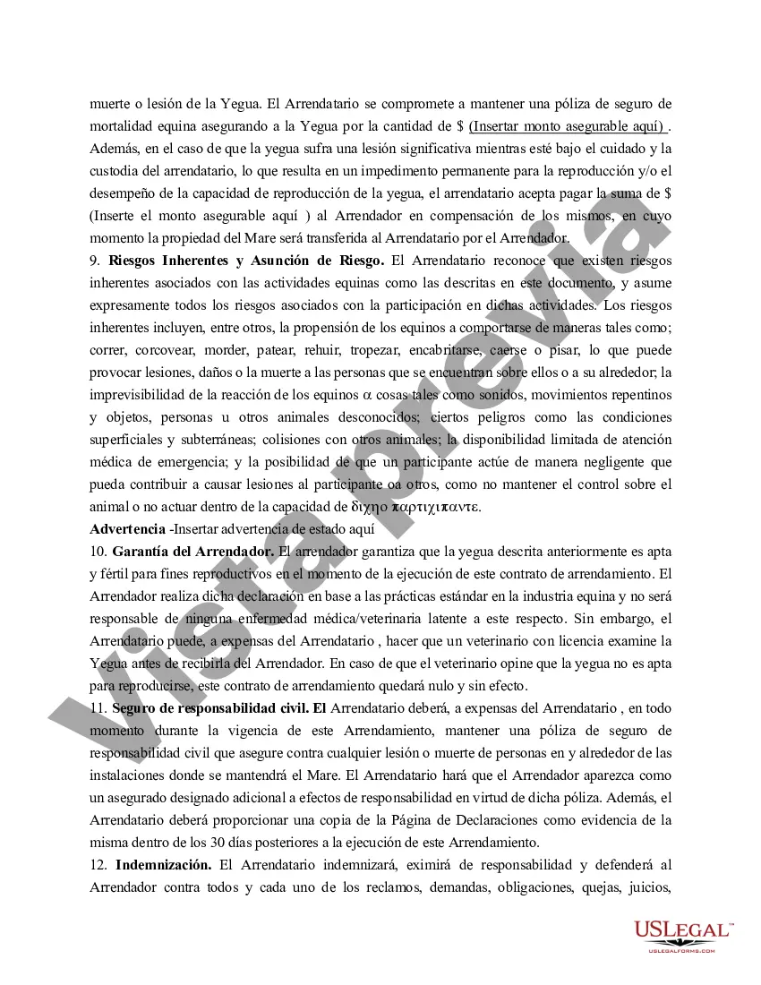 Preview Acuerdo de arrendamiento de yegua de cría de Dakota del Sur