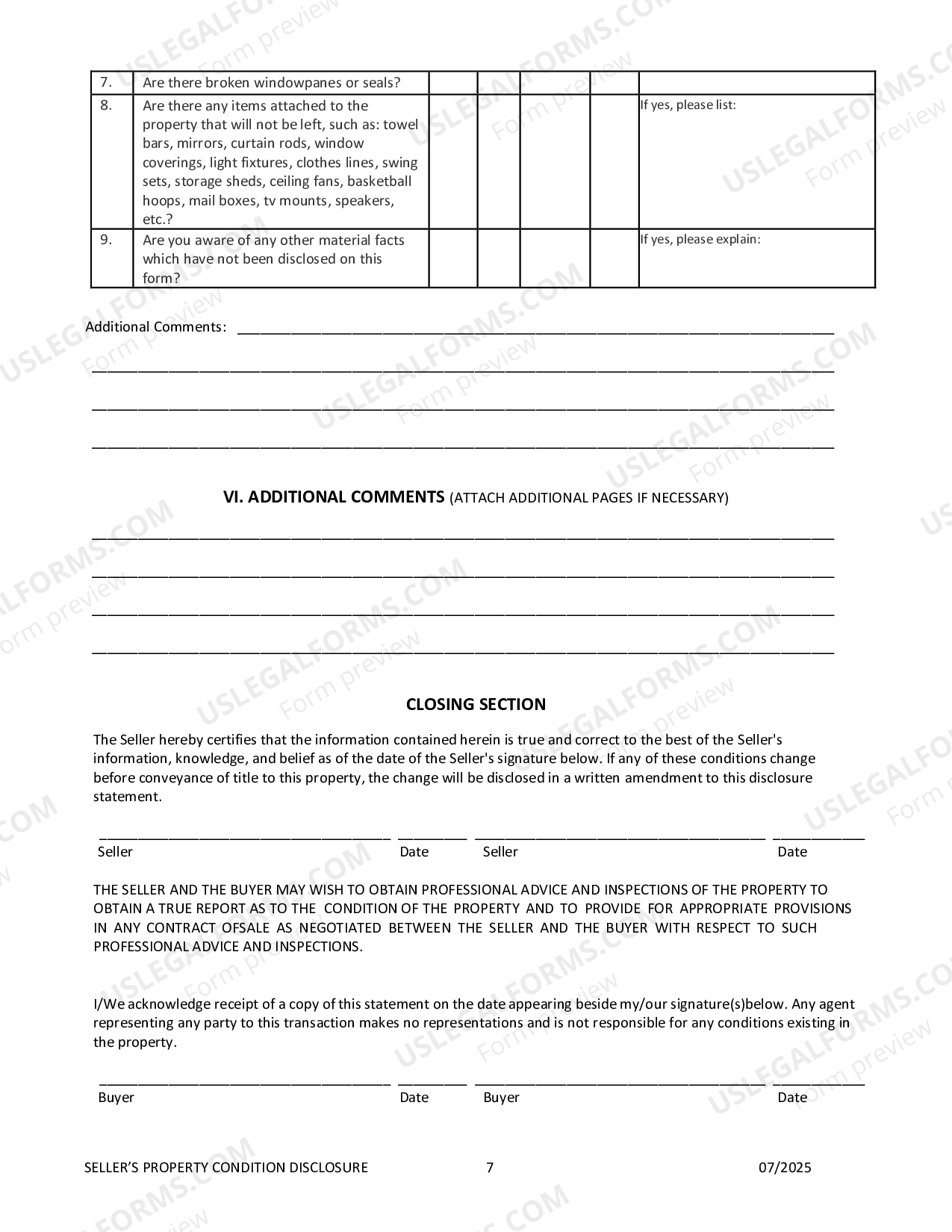 Home For Sale Disclosure Form US Legal Forms