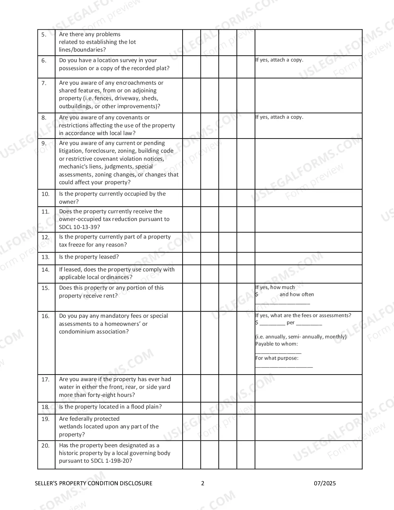 Preview Residential Real Estate Sales Disclosure Statement