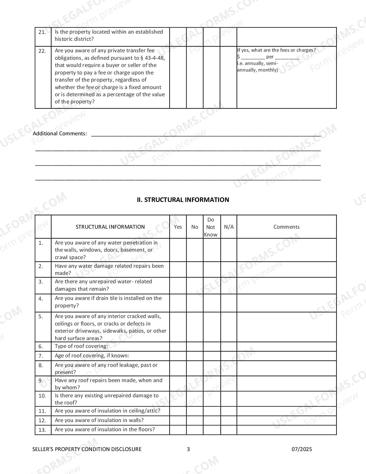 Preview Residential Real Estate Sales Disclosure Statement