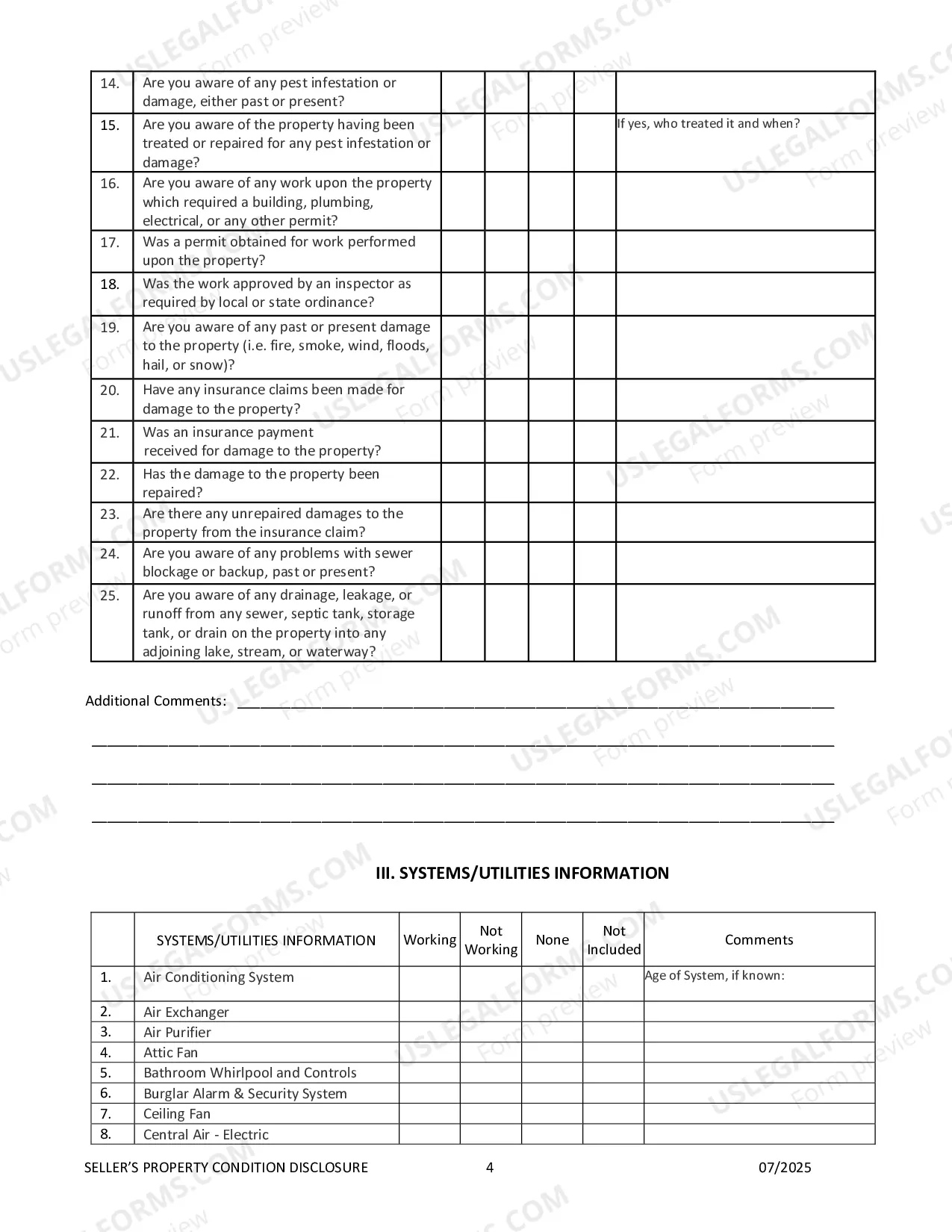 Preview Residential Real Estate Sales Disclosure Statement