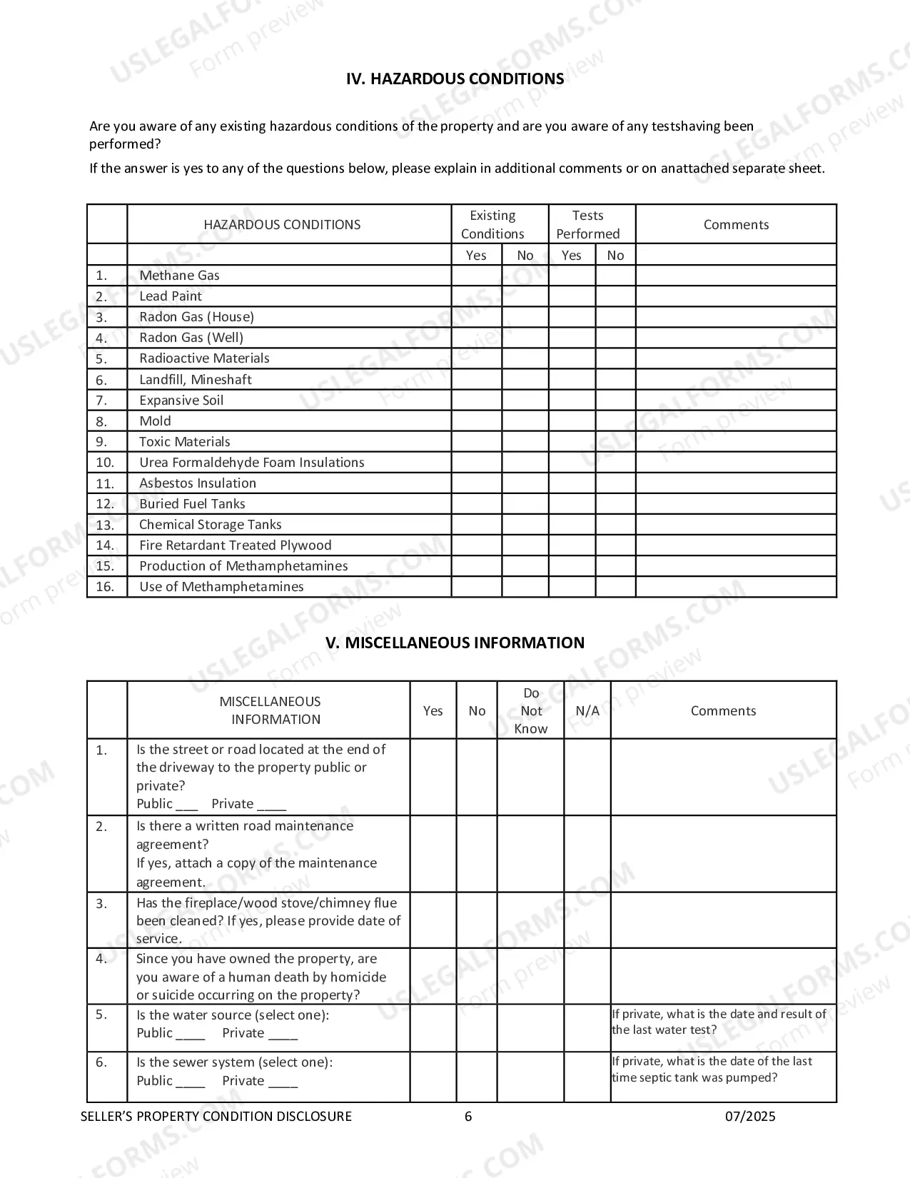 Preview Residential Real Estate Sales Disclosure Statement