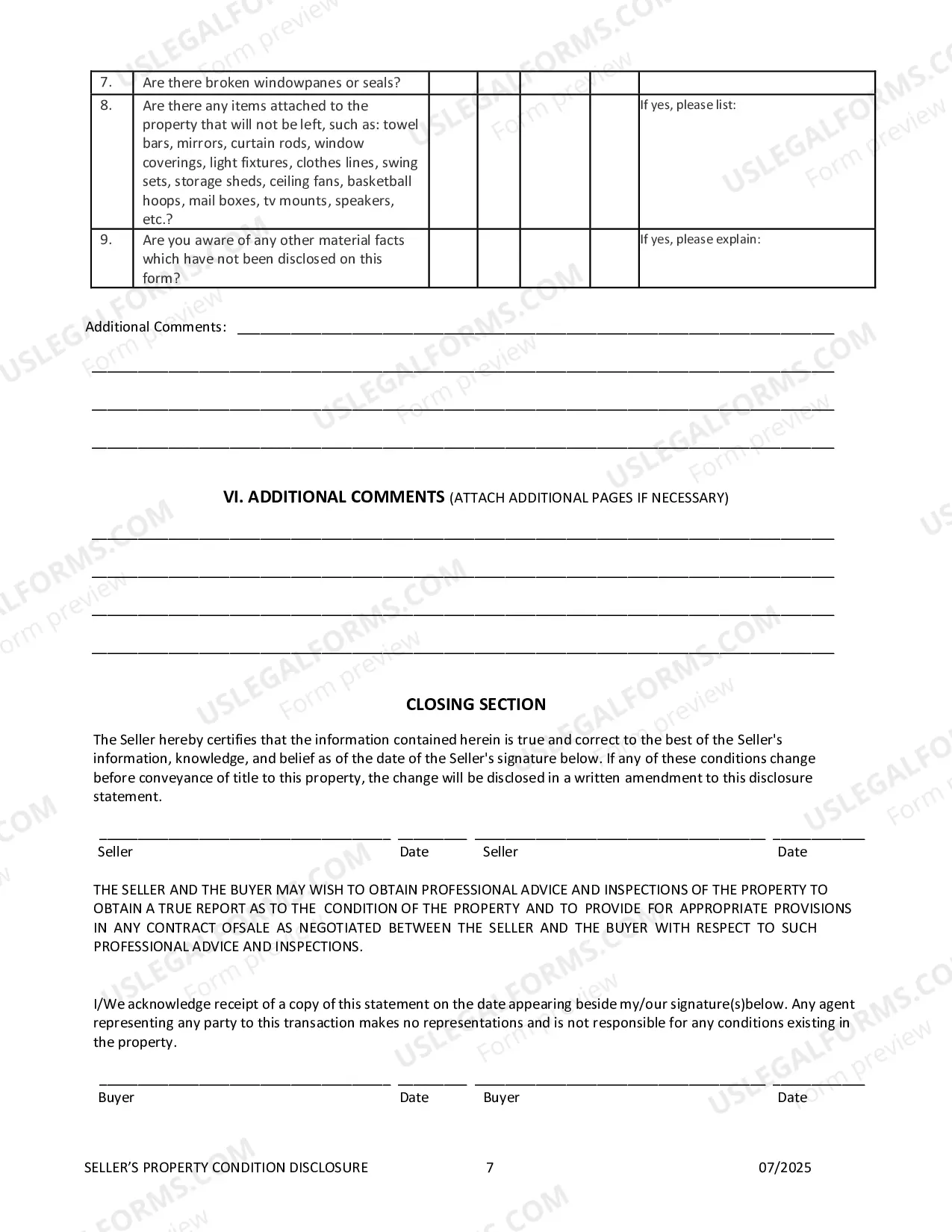 Preview Residential Real Estate Sales Disclosure Statement