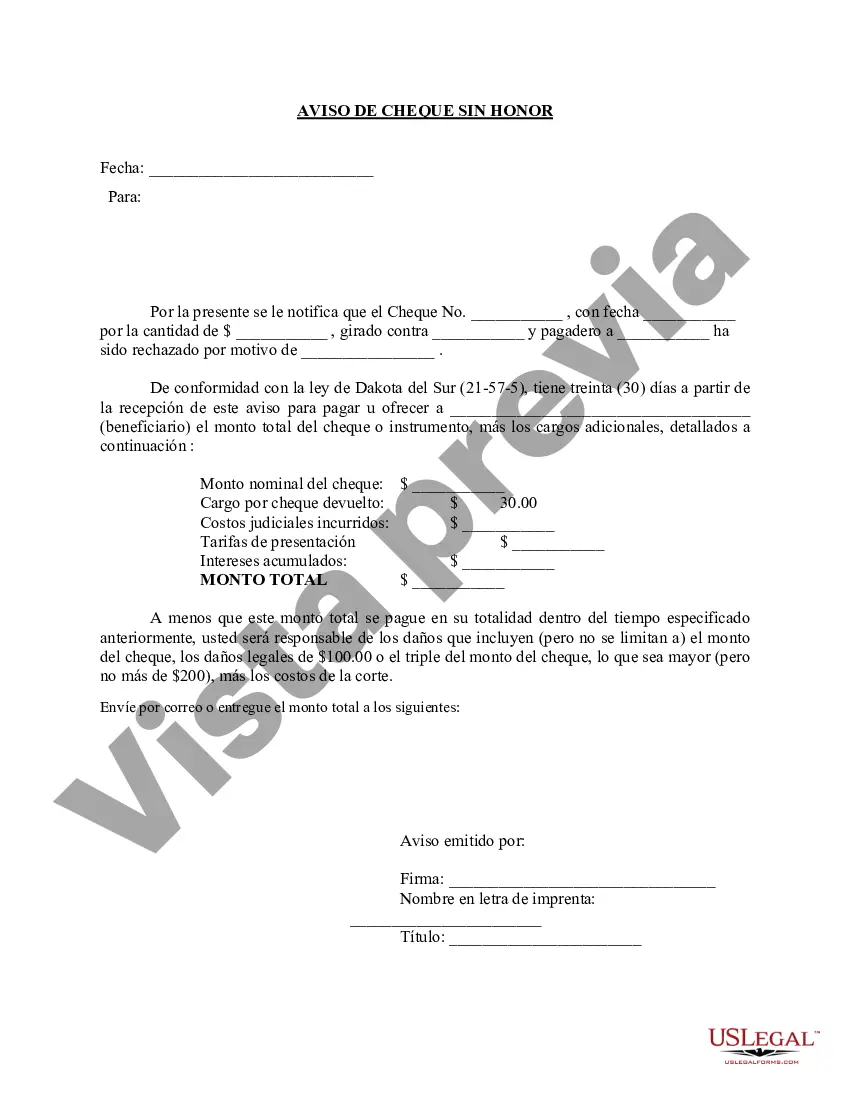Preview Aviso de cheque sin fondos - Civil - Palabras clave: cheque sin fondos, cheque sin fondos