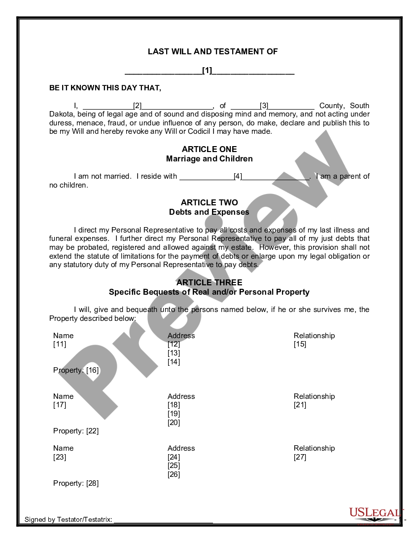 page 5 Mutual Wills containing Last Will and Testaments for Unmarried Persons living together with No Children preview