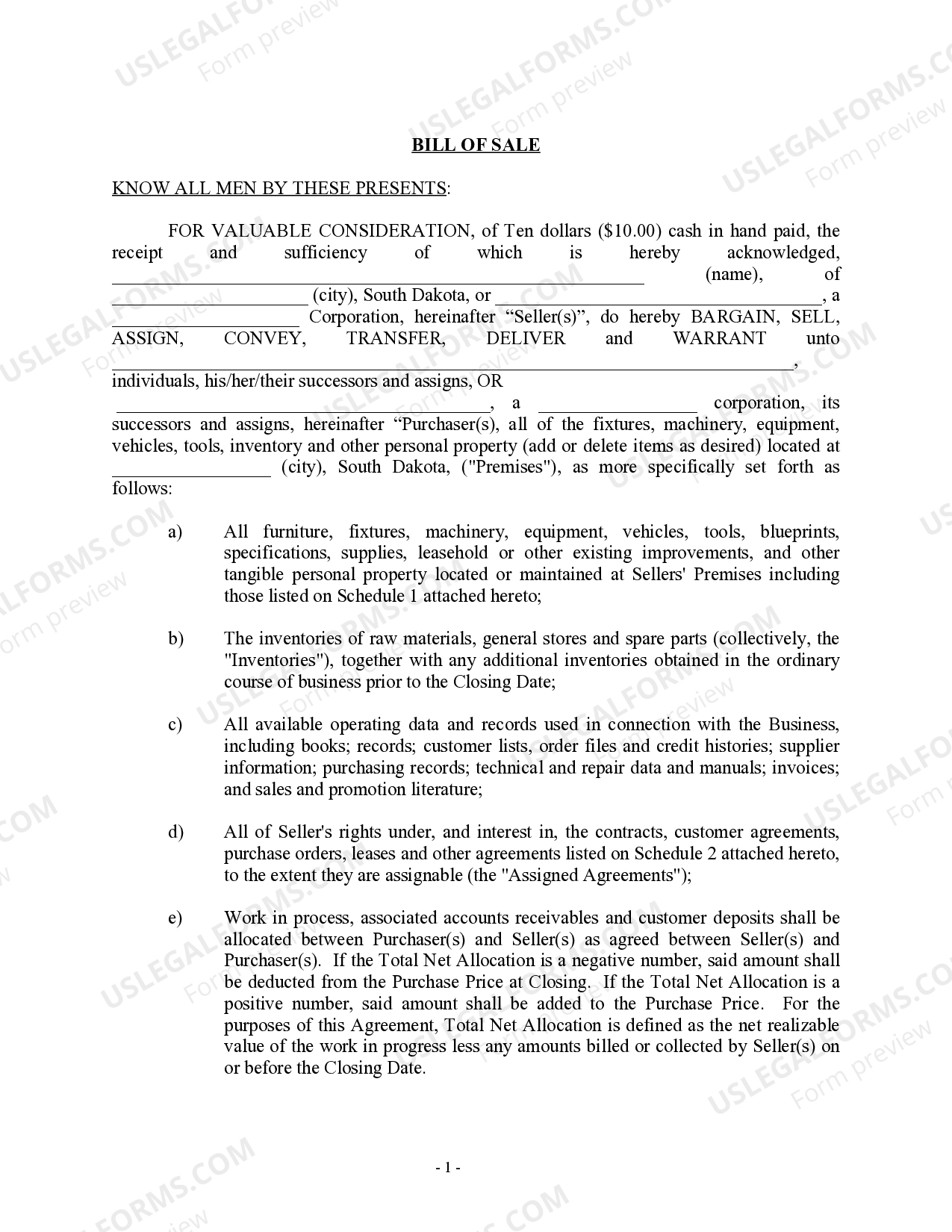 South Dakota Bill Of Sale Form Vehicle | US Legal Forms