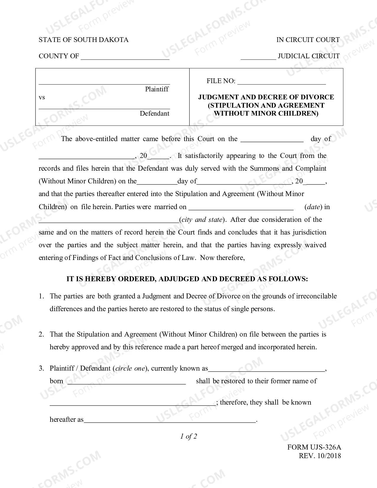 Preview Judgment and Decree of Divorce for People without Minor Children