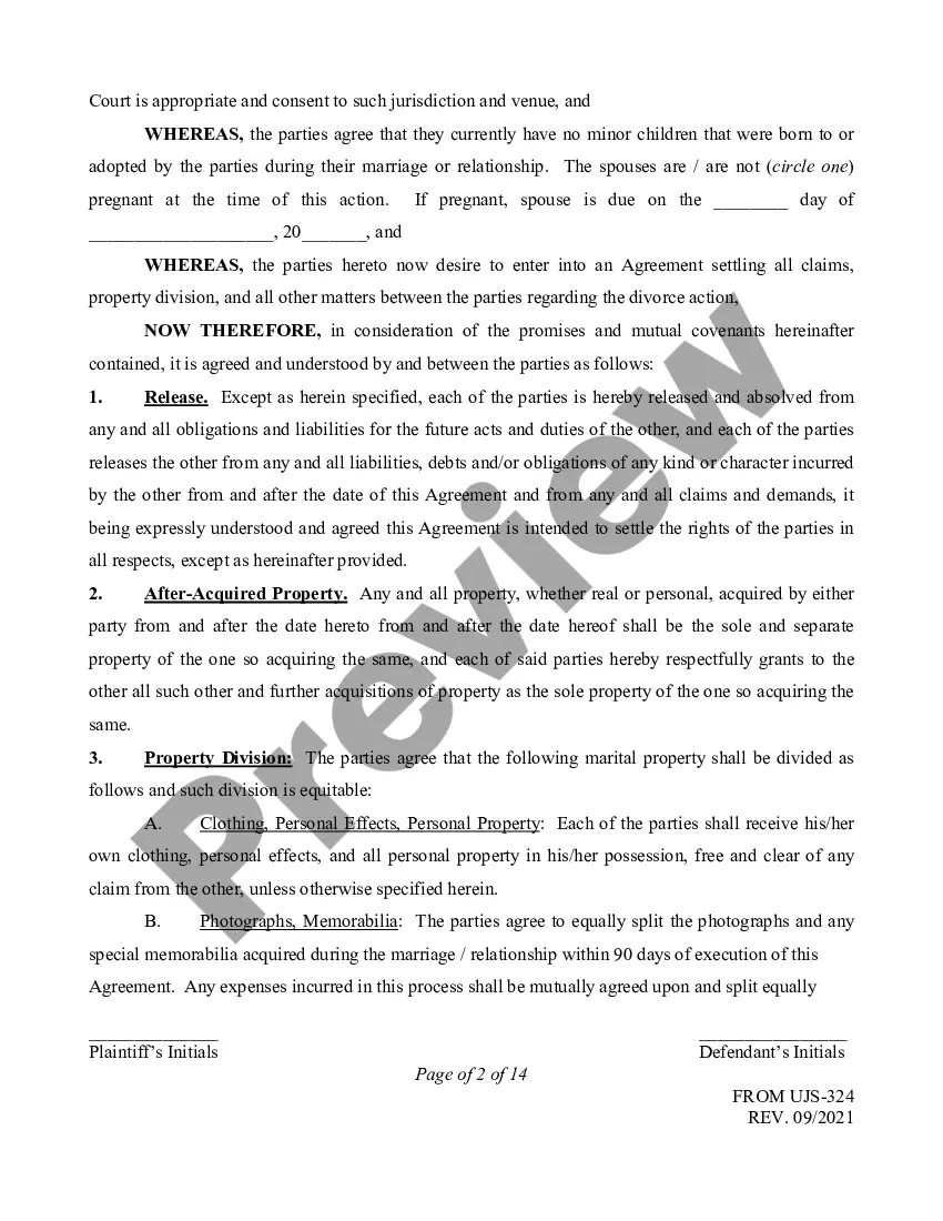 Preview Marital Domestic Separation and Property Settlement Agreement Adult Children