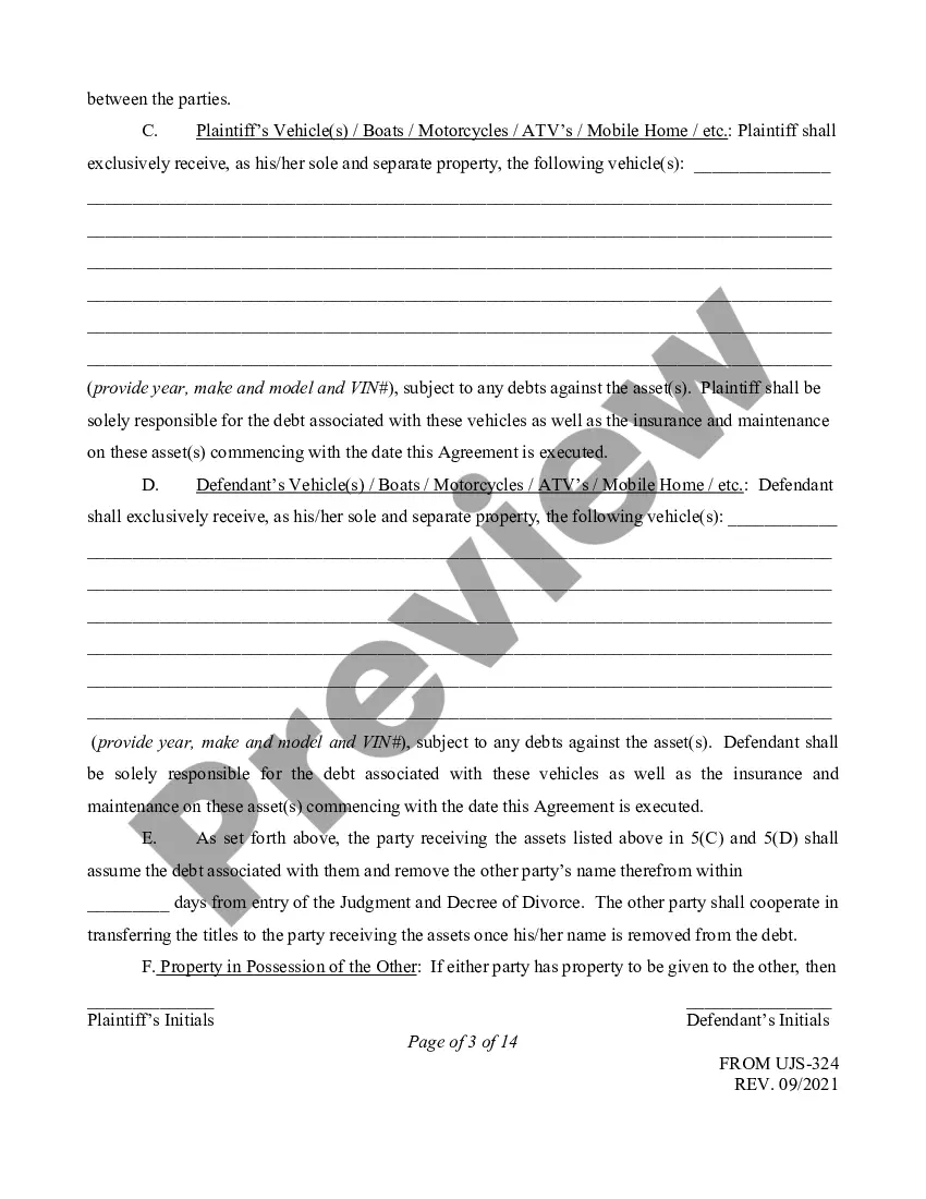 Preview Marital Domestic Separation and Property Settlement Agreement Adult Children