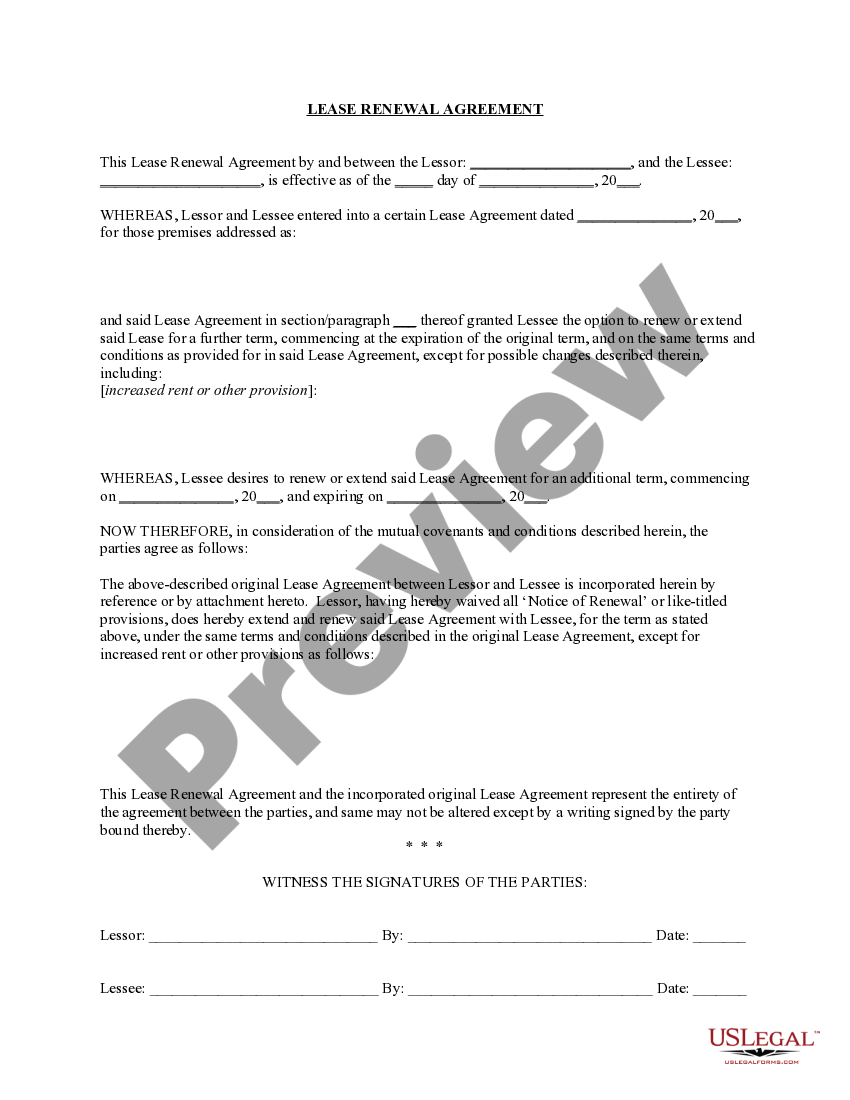 Residential Lease Renewal Form With Rent Increase US Legal Forms