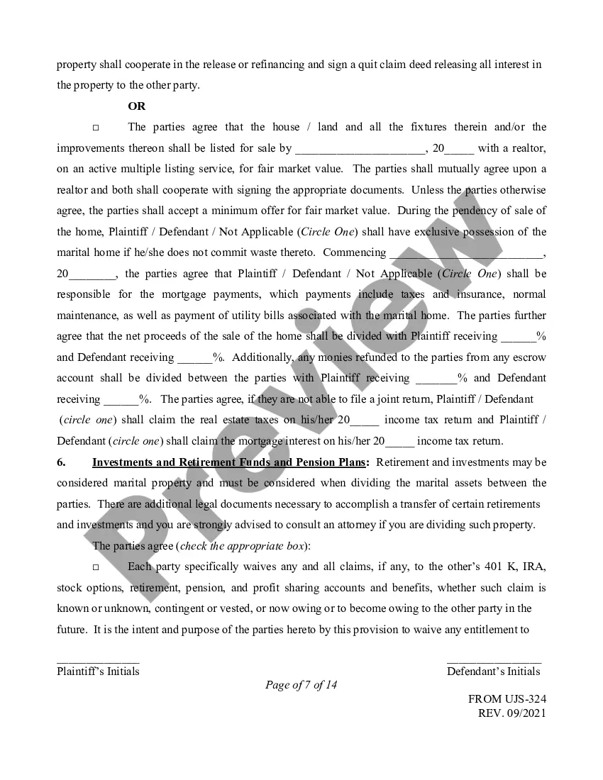 Preview Marital Domestic Separation and Property Settlement Agreement no children