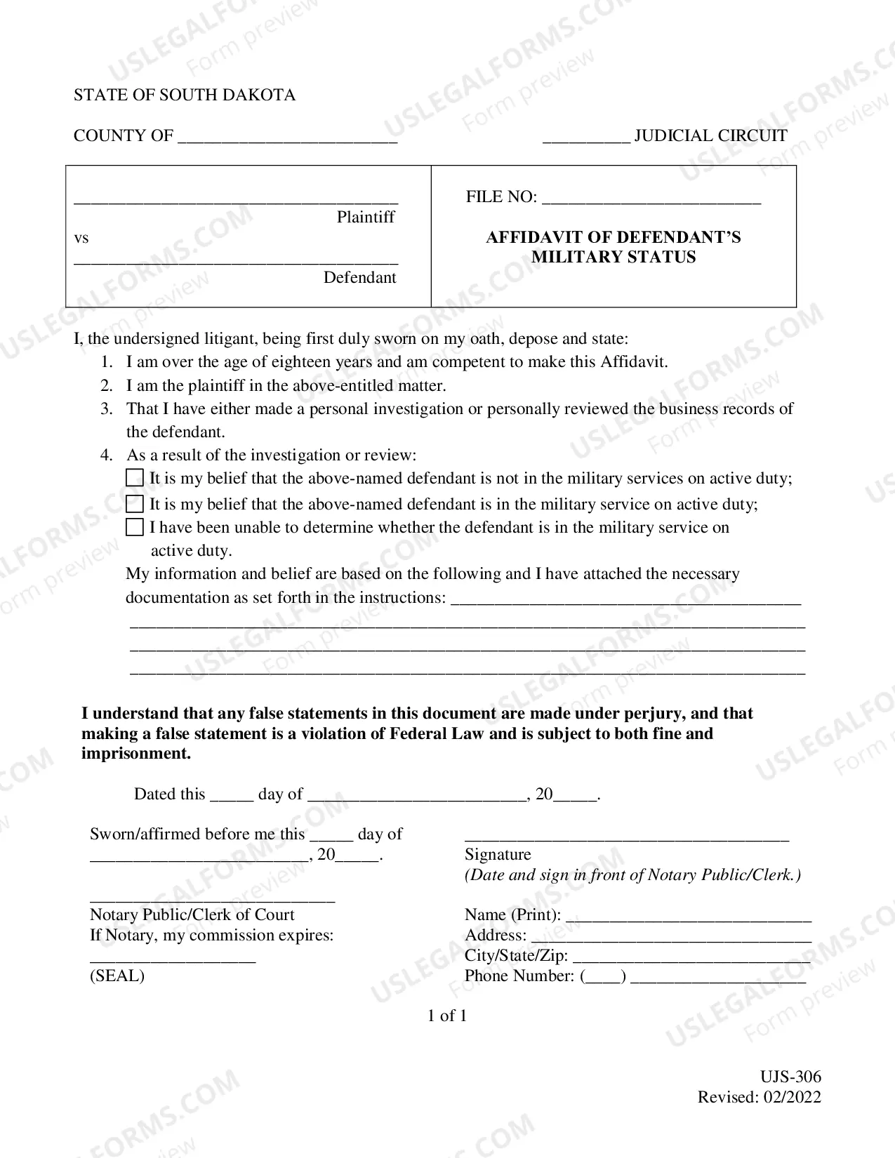 Preview Statement of Military Status