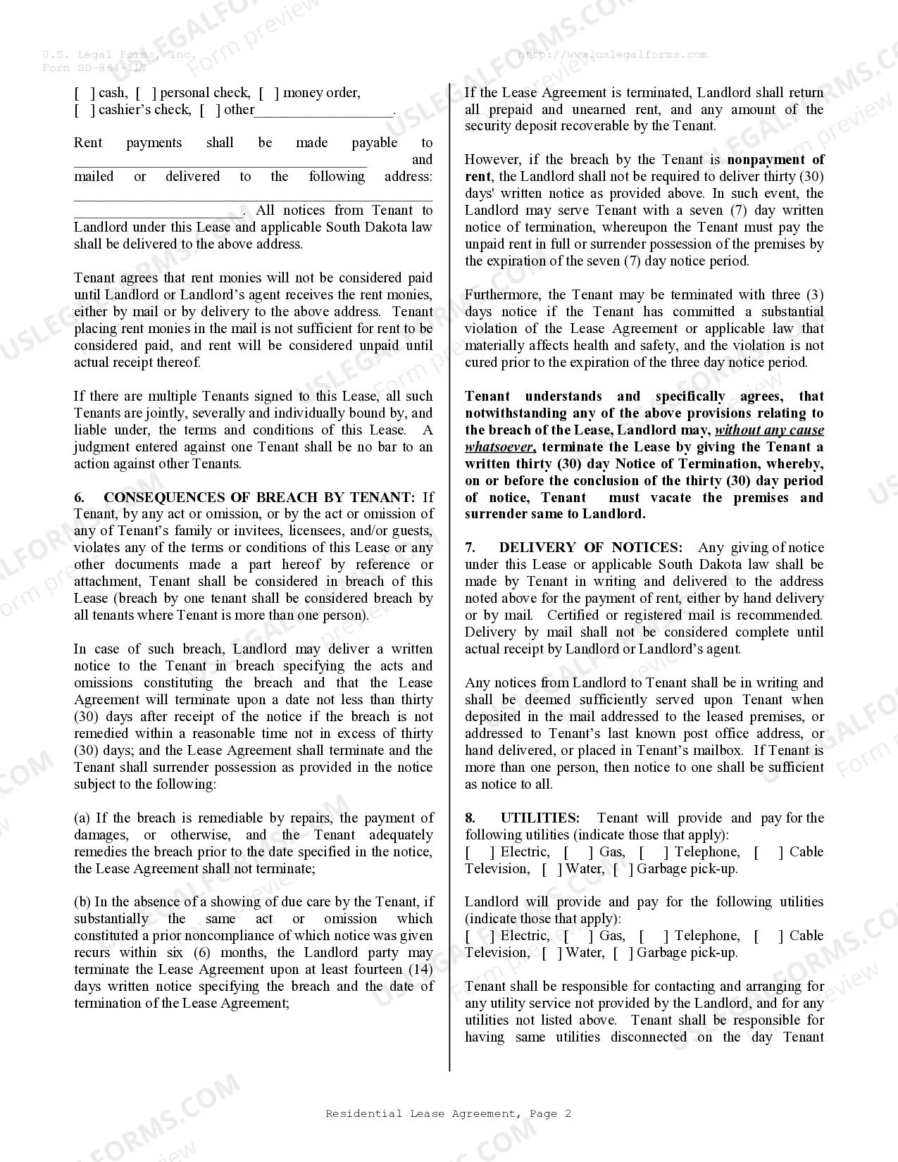 Preview Residential Lease or Rental Agreement for Month to Month
