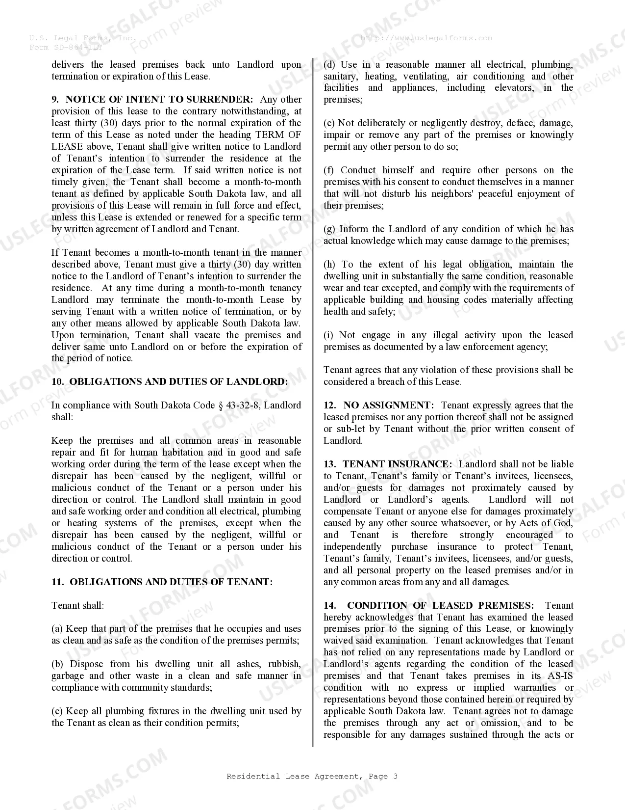 Preview Residential Lease or Rental Agreement for Month to Month