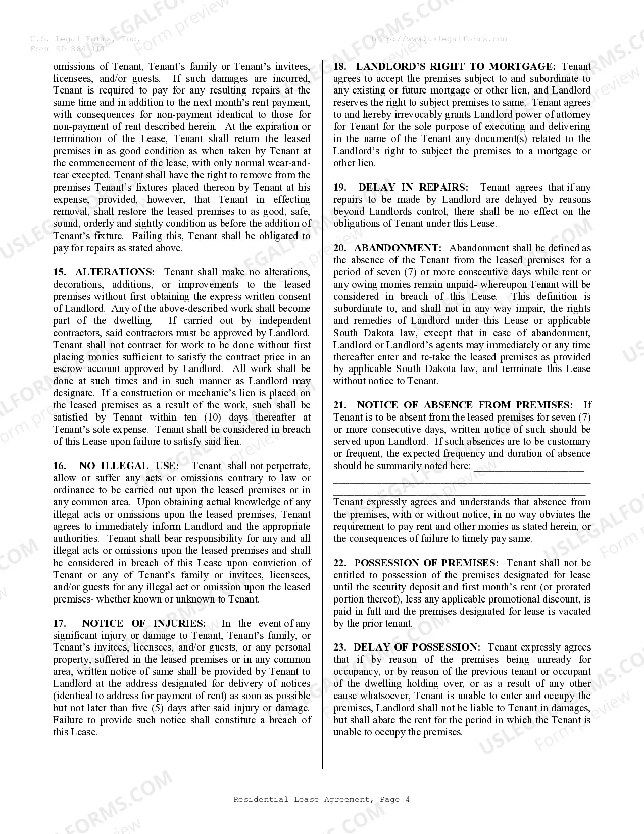 Preview Residential Lease or Rental Agreement for Month to Month