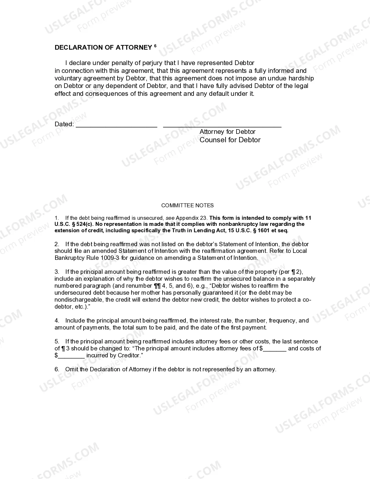 Preview Reaffirmation Agreement