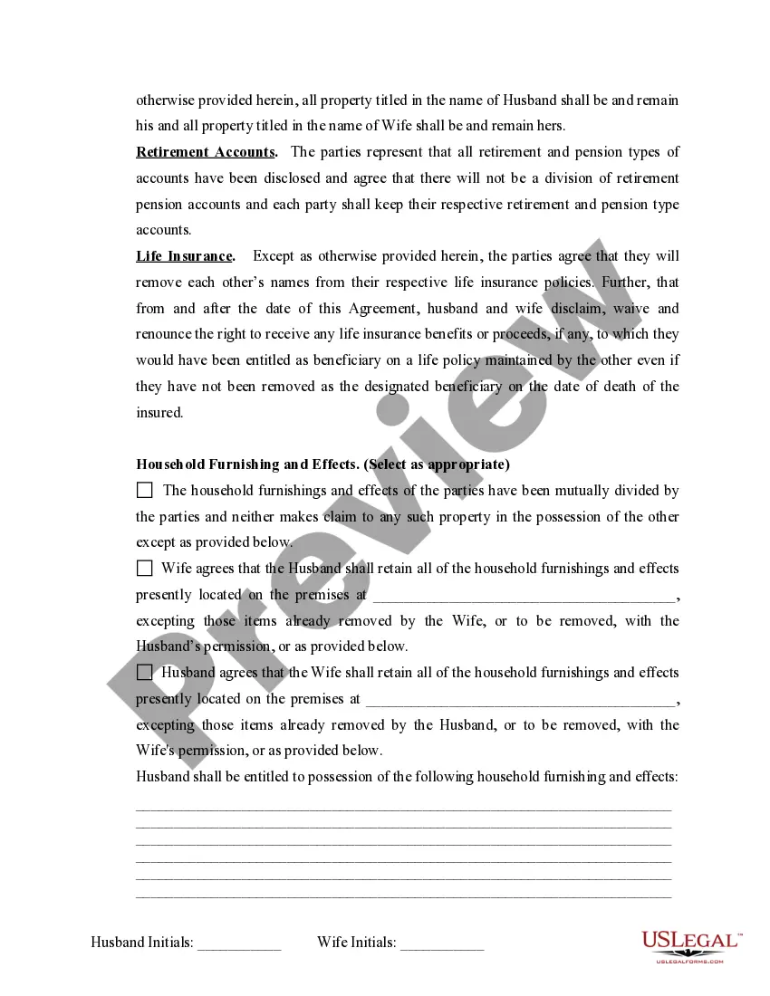 Preview Marital Domestic Separation and Property Settlement Agreement Minor Children no Joint Property or Debts effective Immediately