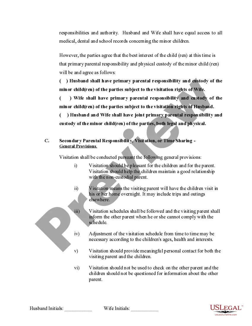 Preview Marital Domestic Separation and Property Settlement Agreement Minor Children no Joint Property or Debts effective Immediately
