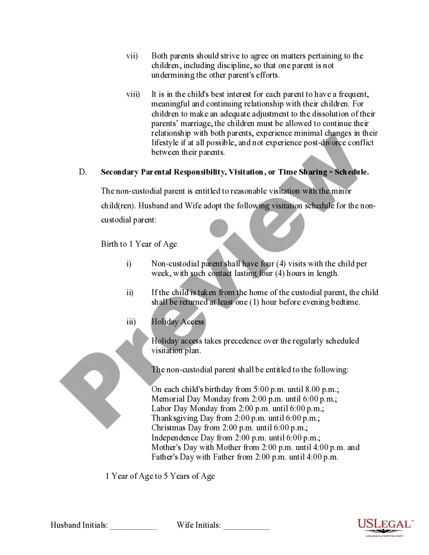 Preview Marital Domestic Separation and Property Settlement Agreement Minor Children no Joint Property or Debts effective Immediately