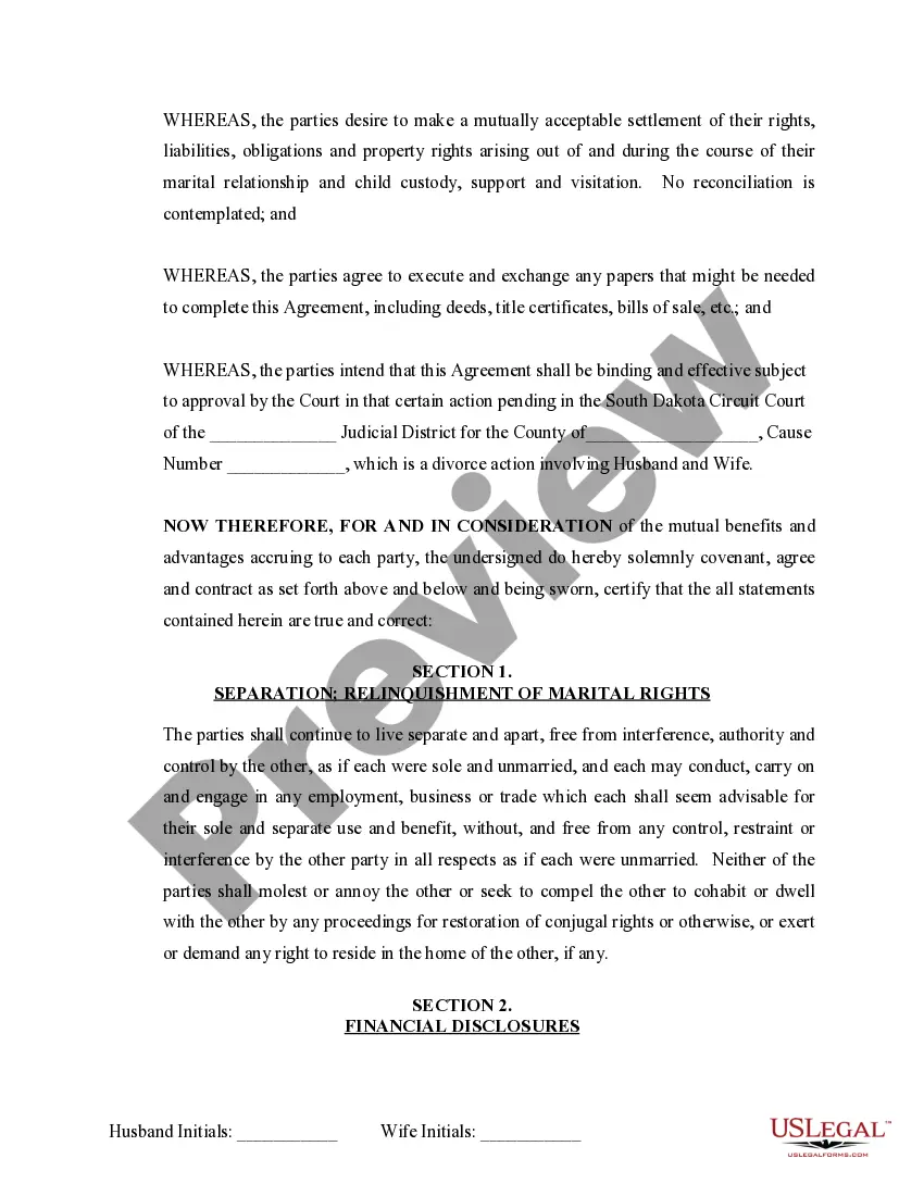 Preview Marital Domestic Separation and Property Settlement Agreement Minor Children Parties May have Joint Property or Debts where Divorce Action Filed