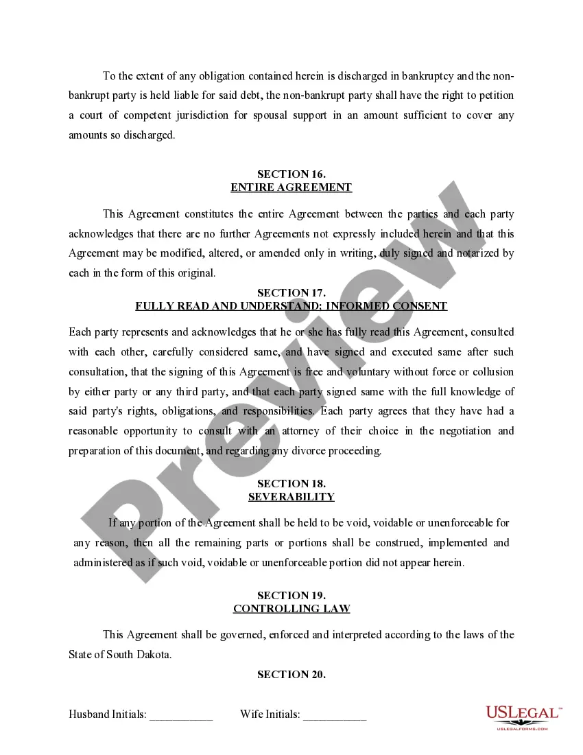 Preview Marital Domestic Separation and Property Settlement Agreement for persons with no Children, no Joint Property, or Debts Effective Immediately