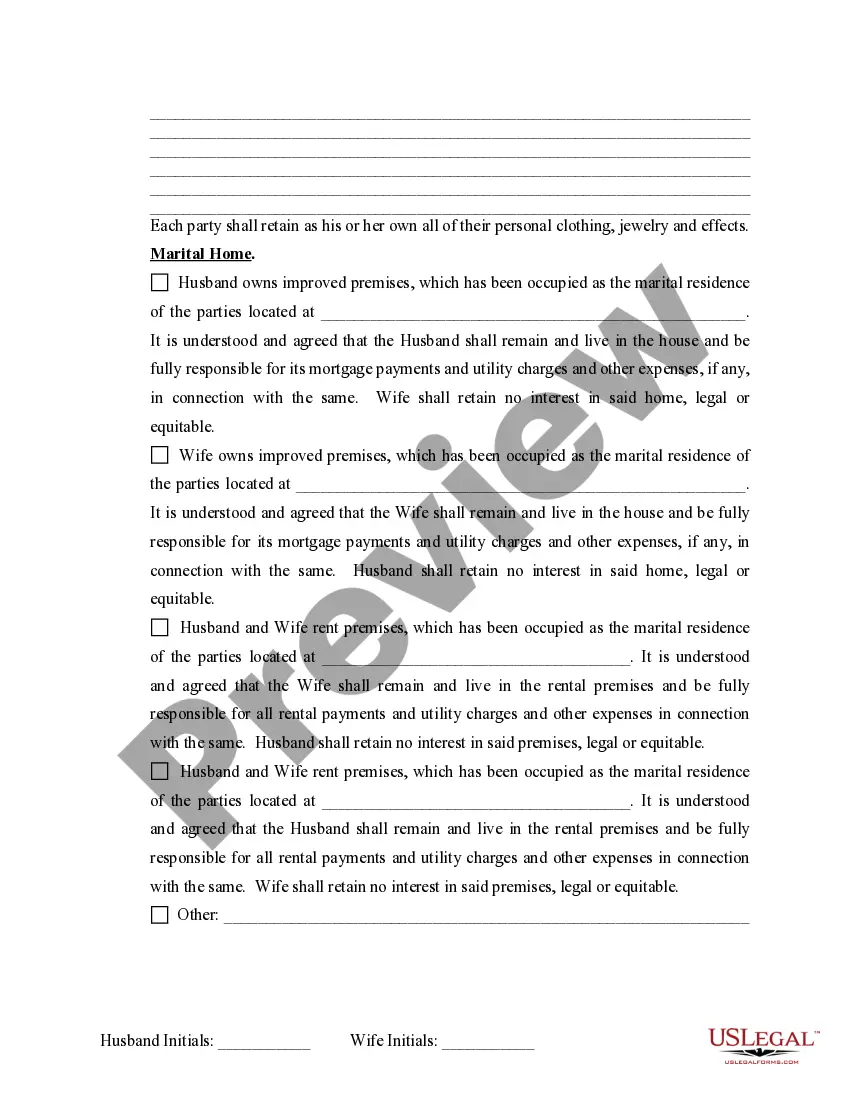Preview Marital Domestic Separation and Property Settlement Agreement for persons with no Children, no Joint Property, or Debts Effective Immediately