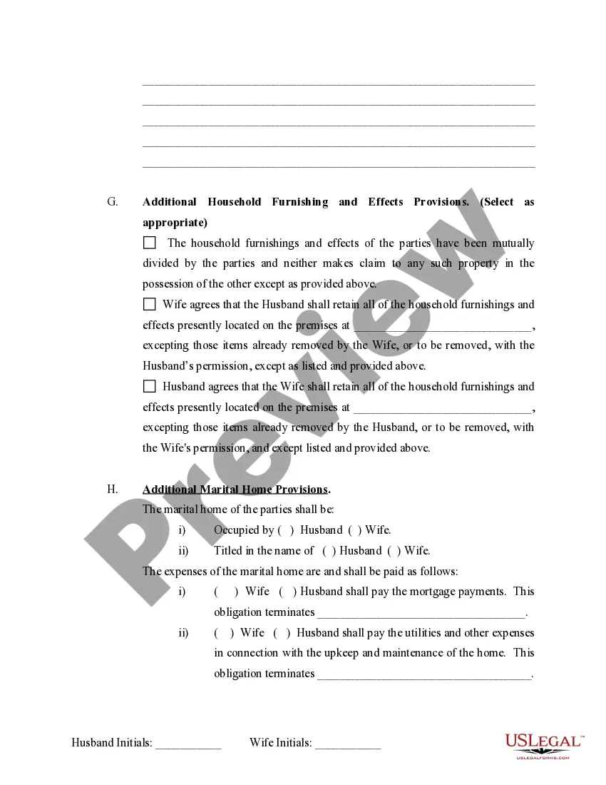 Preview Marital Domestic Separation and Property Settlement Agreement no Children parties may have Joint Property or Debts where Divorce Action Filed