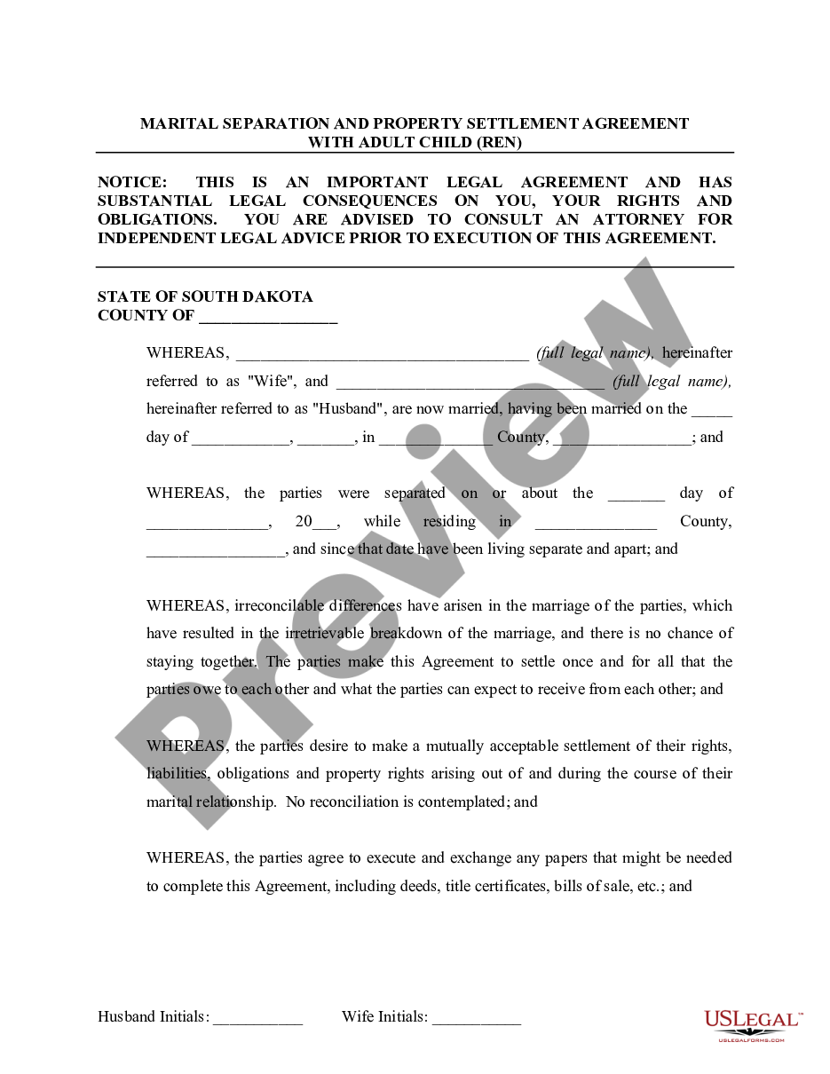 form Marital Domestic Separation and Property Settlement Agreement Adult Children Parties May have Joint Property or Debts where Divorce Action Filed preview