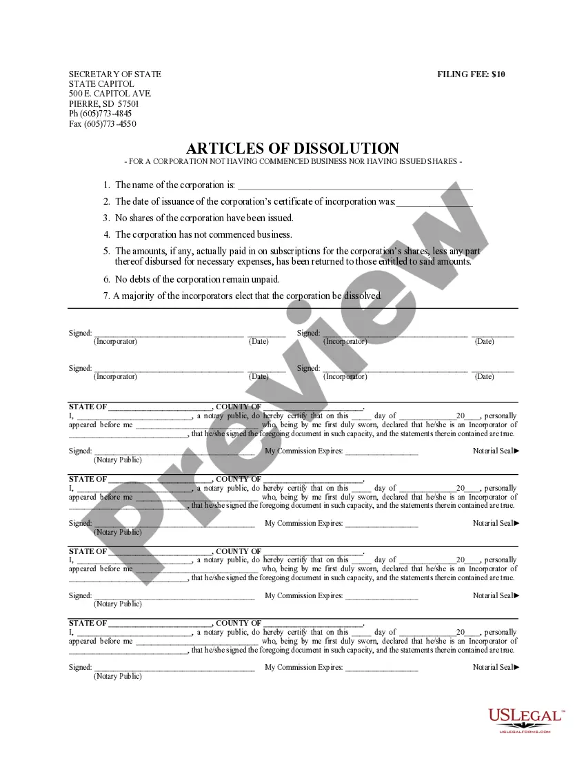Get South Dakota Dissolution Package to Dissolve Corporation Preview South Dakota Dissolution Package to Dissolve Corporation