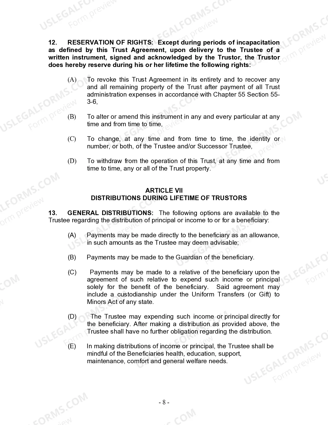 Preview Revocable Living Trust for Husband and Wife with No Children