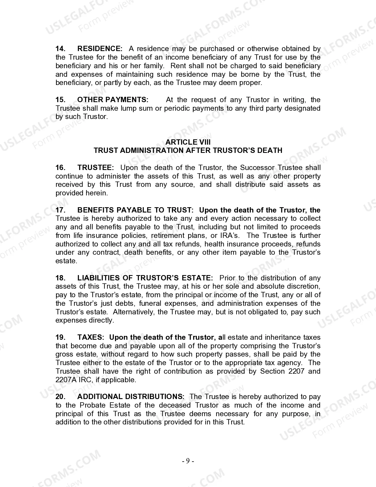 Preview Revocable Living Trust for Husband and Wife with No Children