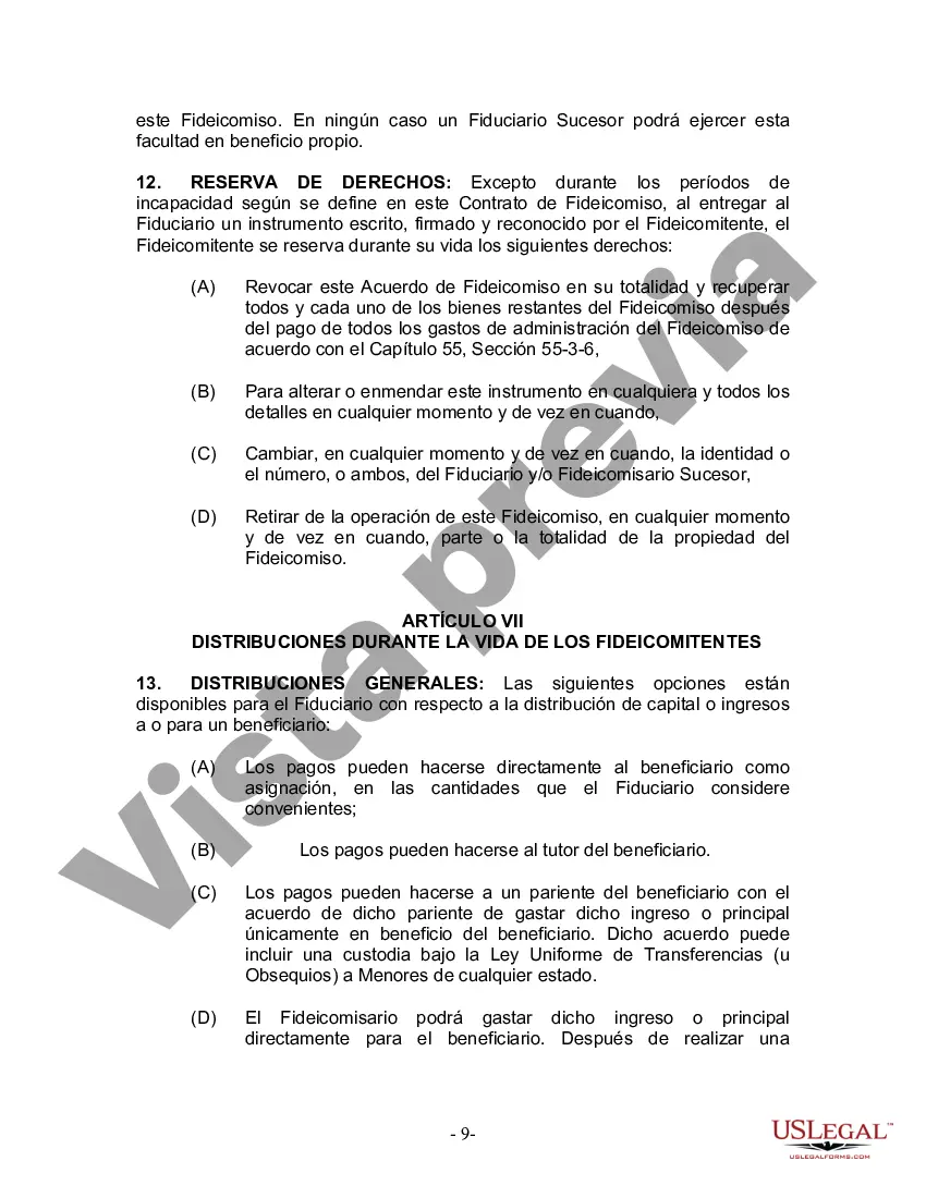 Preview Fideicomiso en Vida para Individuos Solteros, Divorciados o Viudos o Viudos sin Hijos