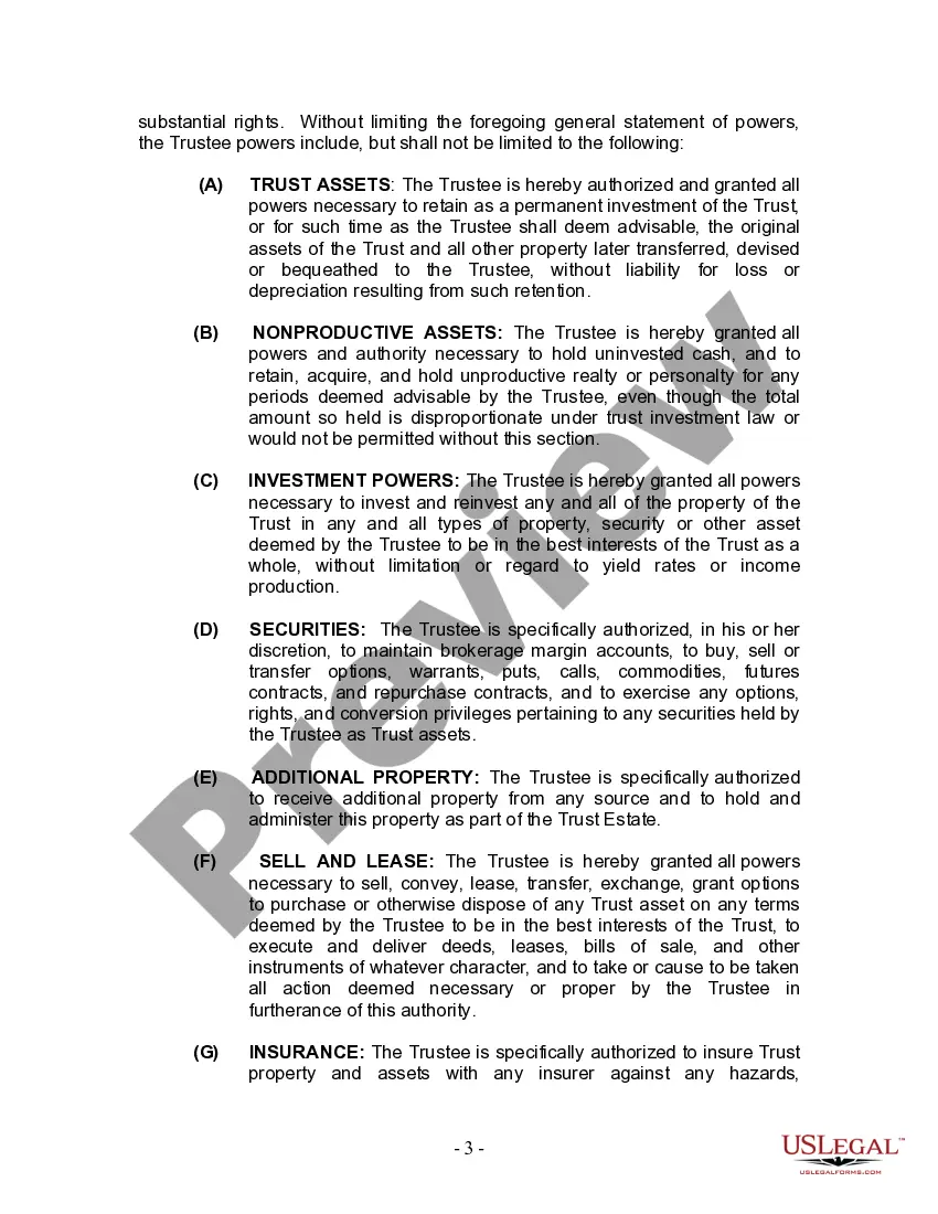 Preview Living Trust for Individual Who is Single, Divorced or Widow or Widower with No Children