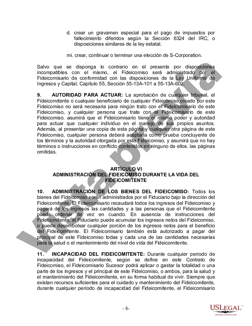Preview Fideicomiso en Vida para Individuos Solteros, Divorciados o Viudos o Viudos con Hijos