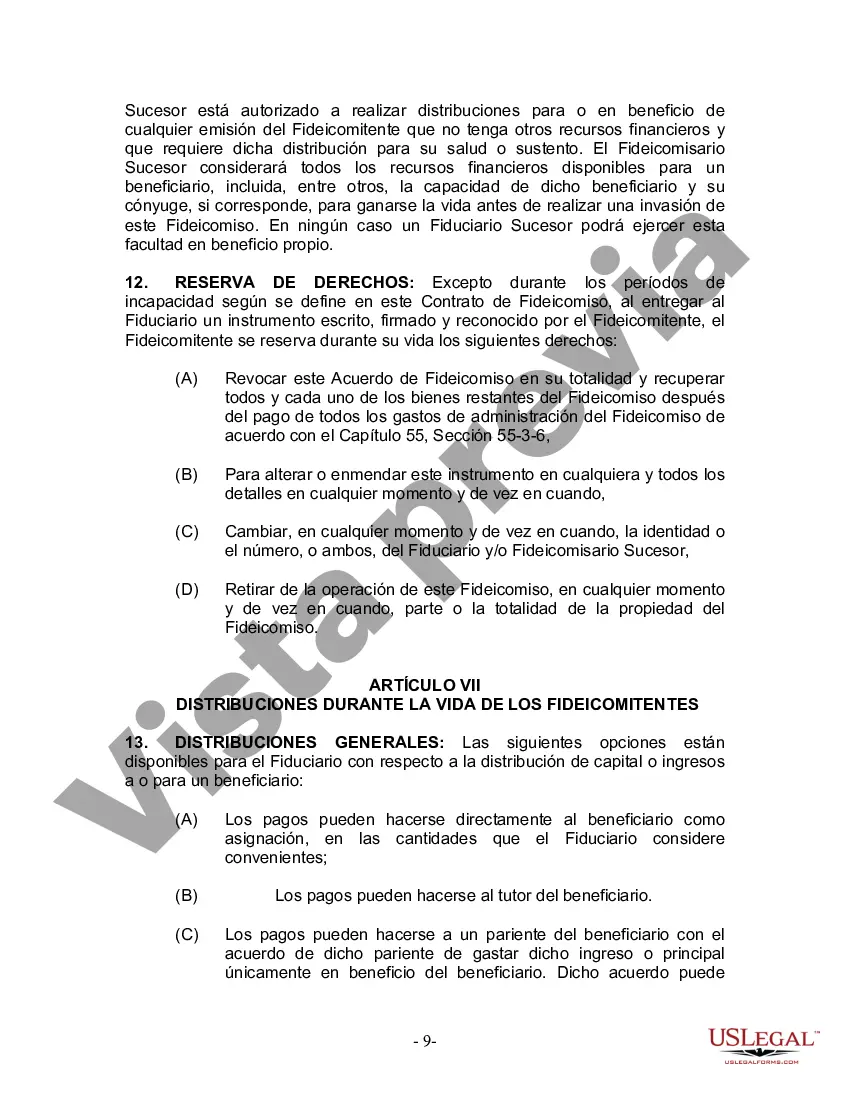 Preview Fideicomiso en Vida para Individuos Solteros, Divorciados o Viudos o Viudos con Hijos