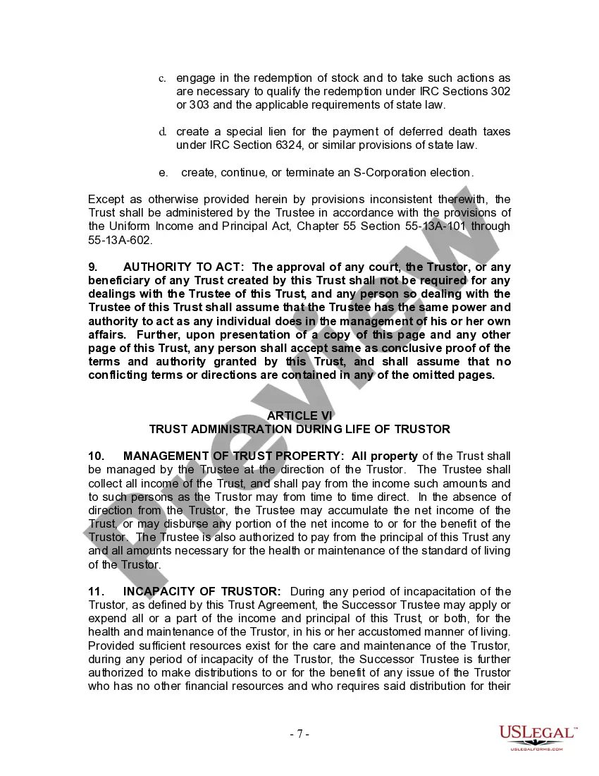 Preview Living Trust for Individual Who is Single, Divorced or Widow or Widower with Children