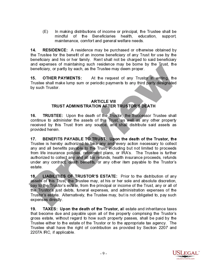 Preview Living Trust for Individual Who is Single, Divorced or Widow or Widower with Children