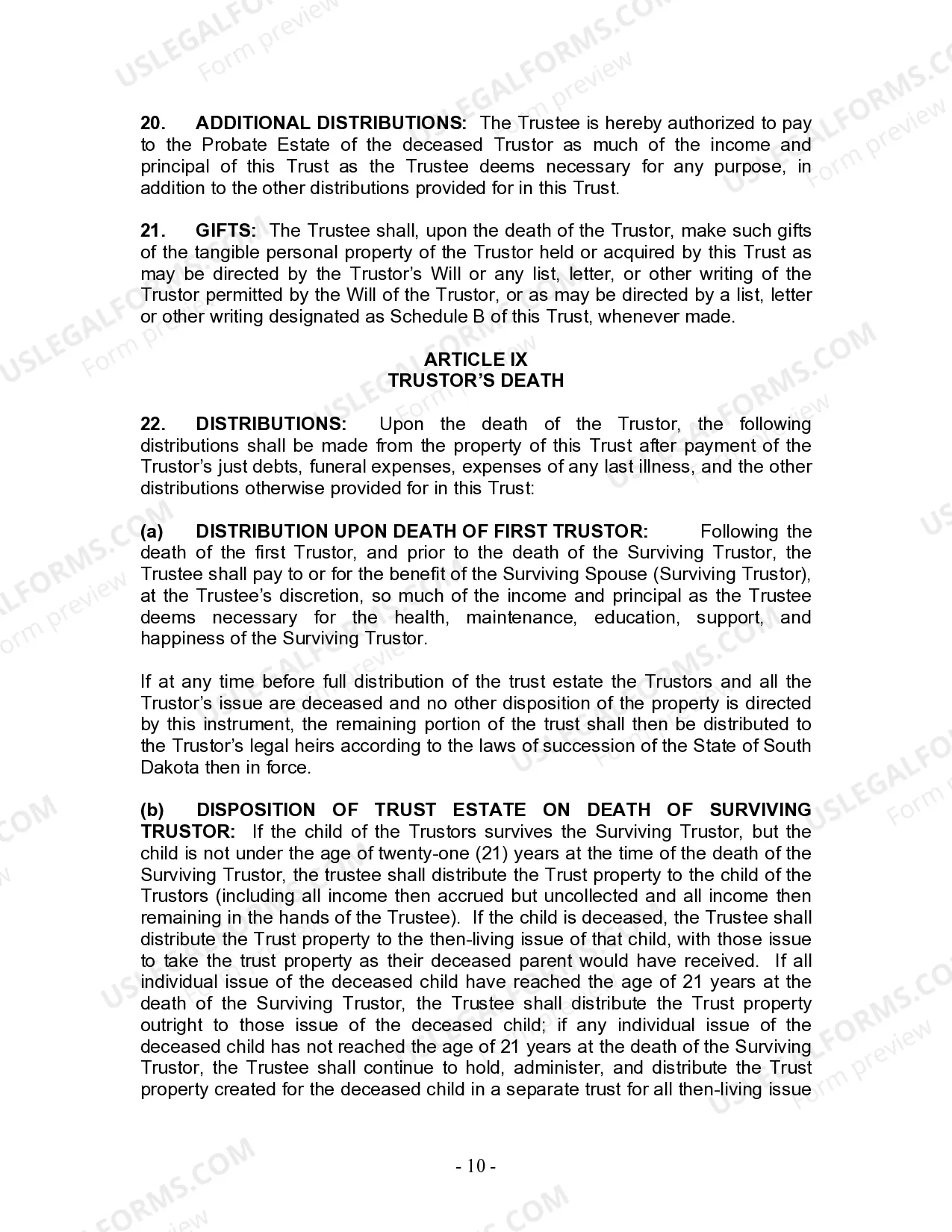 Preview Living Trust for Husband and Wife with One Child