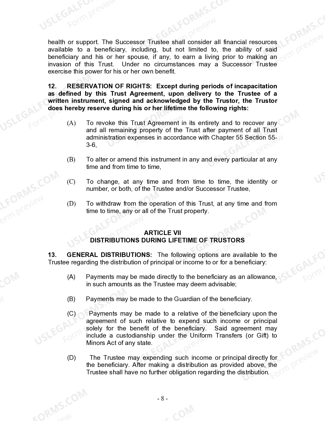 Preview Living Trust for Husband and Wife with One Child