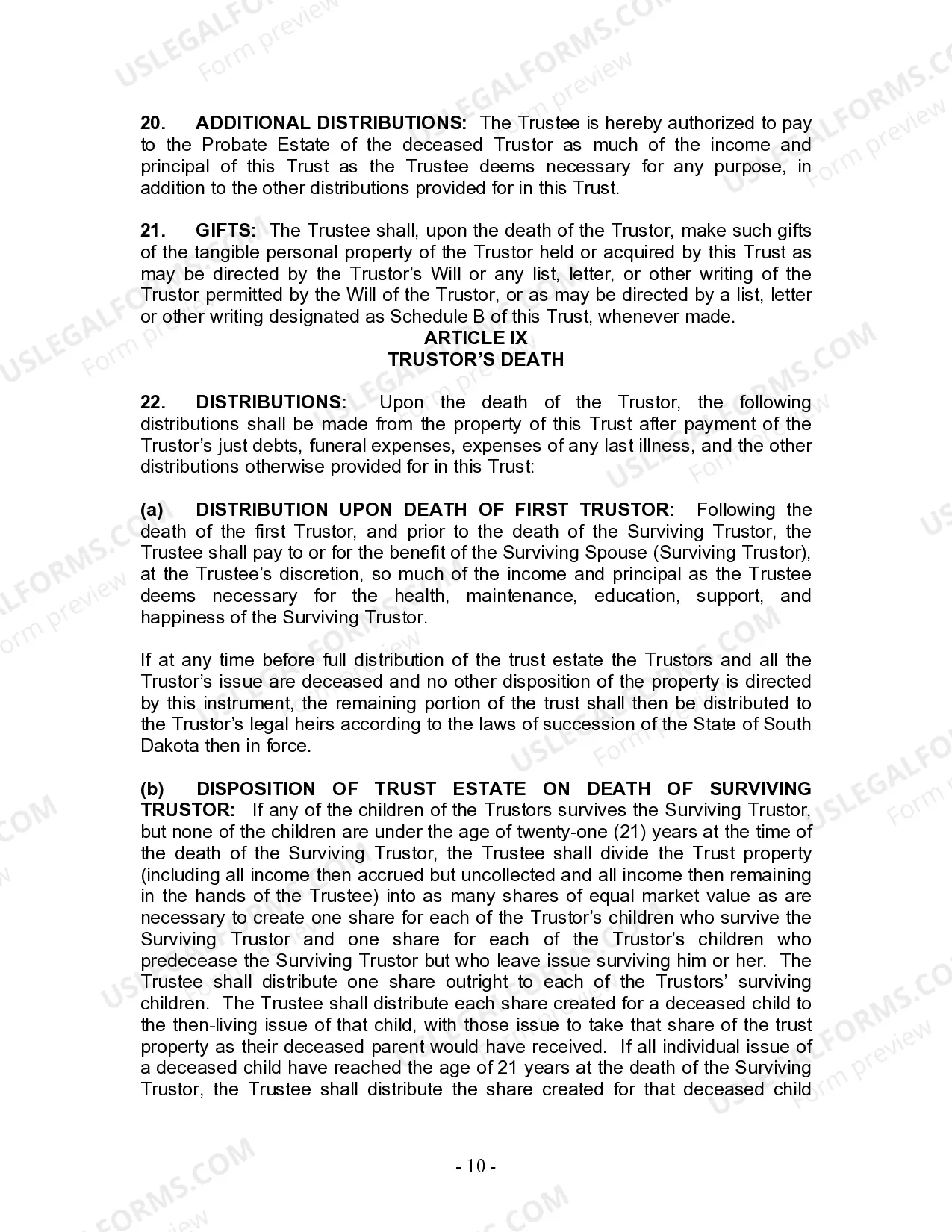 Preview Living Trust for Husband and Wife with Minor and or Adult Children