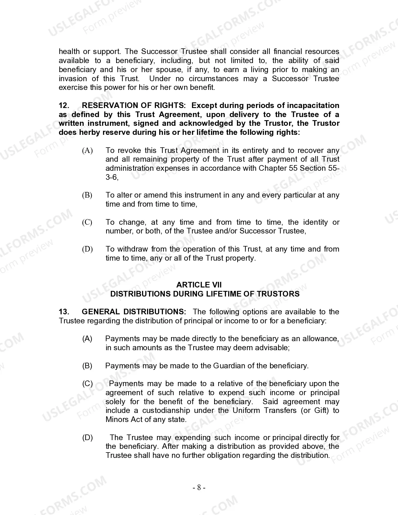 Preview Living Trust for Husband and Wife with Minor and or Adult Children