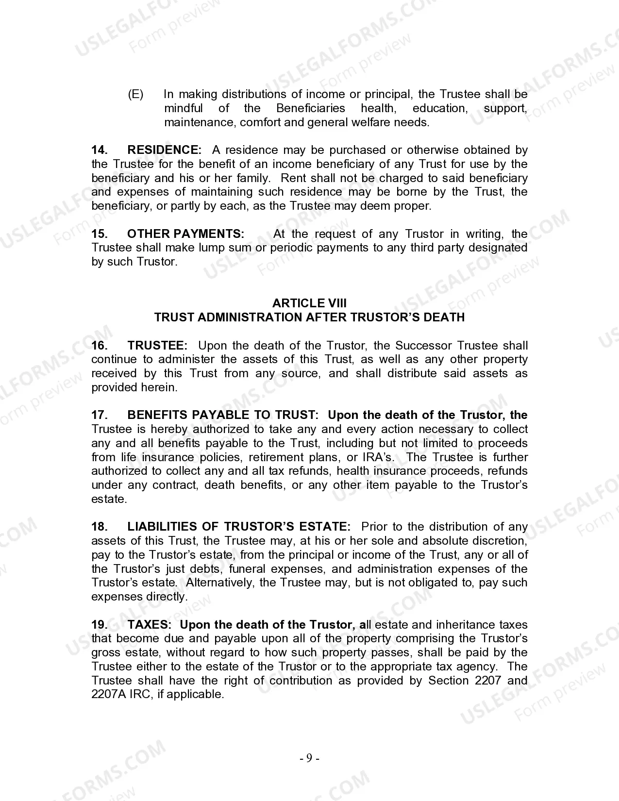 Preview Living Trust for Husband and Wife with Minor and or Adult Children