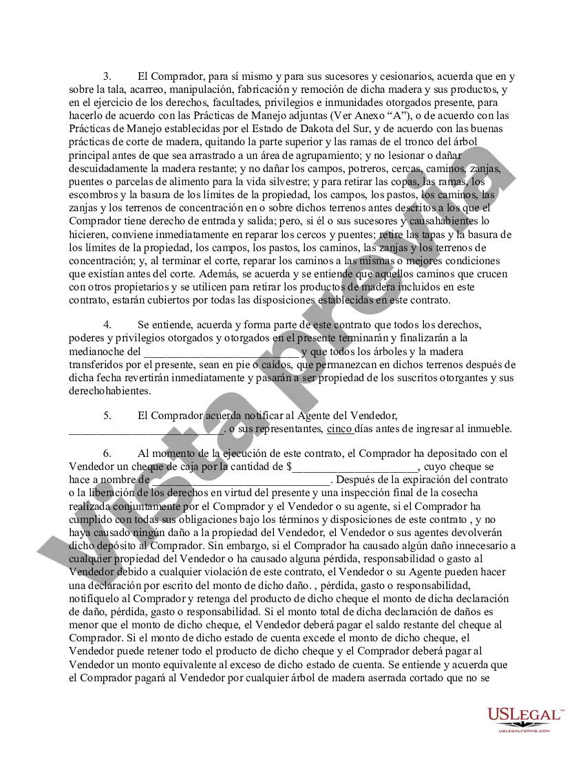 Preview Contrato de venta de madera de Dakota del Sur