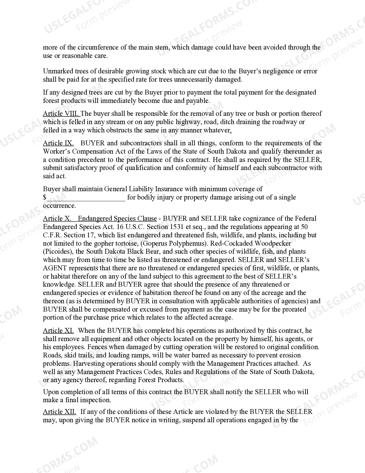 Preview South Dakota Forest Products Timber Sale Contract