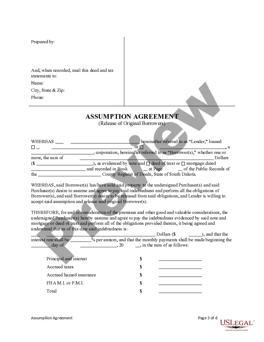 Preview Assumption Agreement of Mortgage and Release of Original Mortgagors